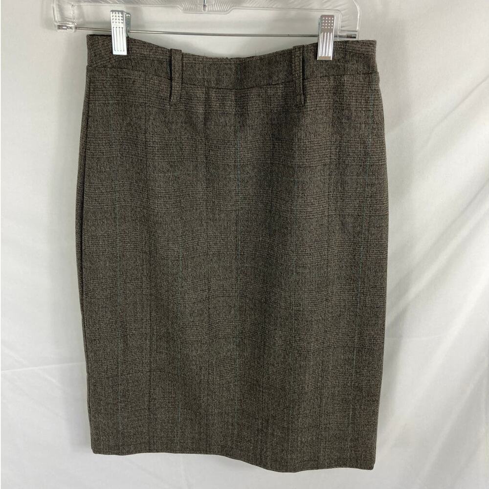 Cabi 388 Plaid Glenn Brown Knit Pencil Skirt Women's  Size 8